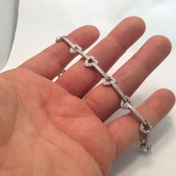 14k WHITE Solid Real Gold Daimond Heart Beautiful Fancy Lady Bracelet 7 1/4'' - Picture 7 of 8